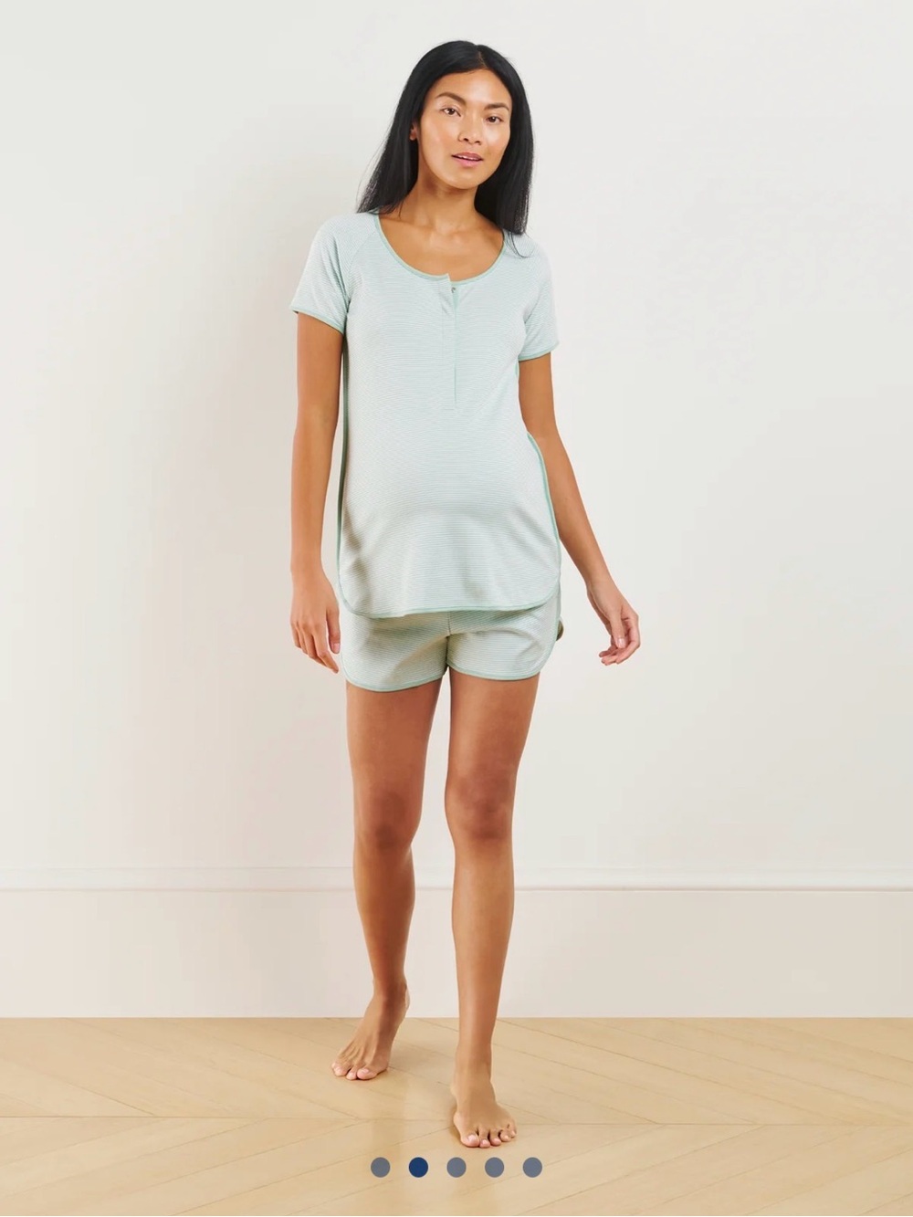 LAKE Pajamas Pima Maternity Shorts Set Green and White Stripe Size XXL